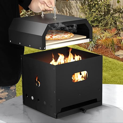 COSTWAY Outdoor Pizza Oven, 4-in-1 Detachable Pizza Oven with Pizza Stone, Cooking Grill, Pizza Shovel, Convenient Handle, Waterproof Cover for Camping, Hiking, Picnic, BBQ