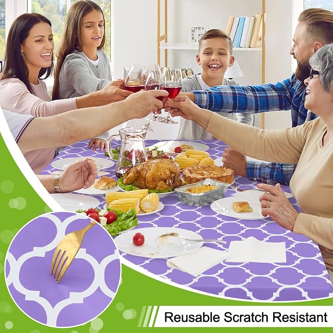 Smiry Rectangle Table Cloth, Waterproof Vinyl Tablecloth with Flannel Backing for Rectangle Tables, Wipeable Spillproof Plastic Tablecloths for Dining, Camping, Indoor and Outdoor, (54"x78", Lavender)