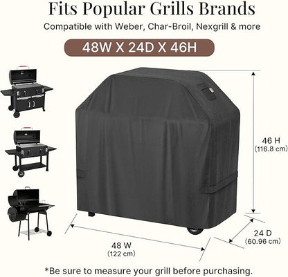 iBirdie Outdoor Grills Cover 48 x 24 x 46 inch, fit 48, 47 Barbeque, Waterproof Weatherproof, 600D Heavy Duty Barbecue Cover, Compatible for 2, 3 Burners Gas BBQ