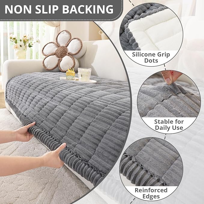 OstepDecor Couch Cover for Dogs, Washable Non Slip Sofa Cover for Pets | Soft Couch Covers for Sofa, Loveseat and Sectional, Furniture Protector Against Pet Hair & Dirt (35.4" x 47.2", Dark Grey)