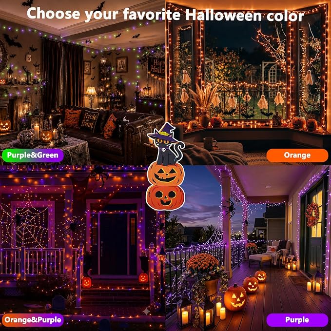 600LED 188FT Smart Color Changing Halloween String Lights RGB App & Remote | Music Sync, 16 Million DIY Colors, Timer & Memory, Waterproof Twinkle Lights Indoor Outdoor for Halloween Fall Decor