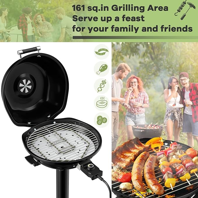Giantex Electric Grill Indoor Outdoor, 1600W Portable Barbecue Grill with Removable Non-Stick Grilling Rack, Adjustable Temperature, Oil Drip Tray, for Picnic Camping Backyard Cooking (Black)