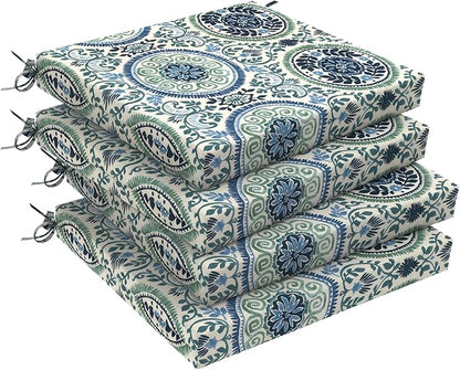 DYTXIII Set of 4 Outdoor Chair Cushions, Water Resistant 18.5"x16"x2" Square Seat Cushion for Patio Dining Chairs, High-Density Replacement Pads for Indoor Outdoor Furniture - Wreath Blue
