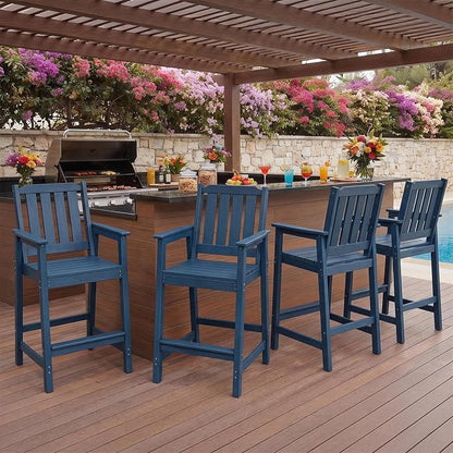 Garvee Outdoor Patio Bar Height Chair Set of 4, All-Weather HDPE Bar Height Barstools Widened Chair Set, Adirondack Chairs Set with Widened Armrests for Garden, Poolside, Bistro
