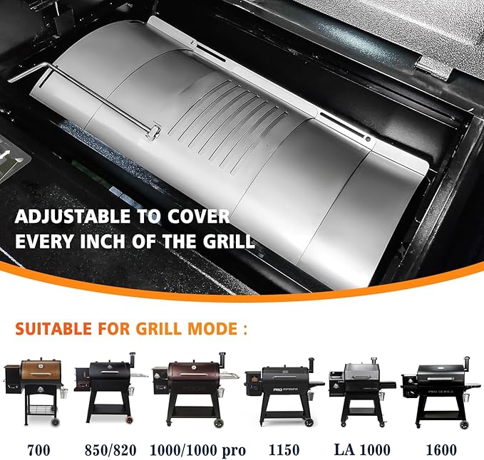 Flame Broiler Kit for Pit Boss Pellet Grills 1600/1150/1000/850/820/700, Heavy-Duty Flame Broiler Cover Kit, Main Plate Slider, Slide Adjust 23-32 Inches, Replacement Parts for Pit Boss Smoker