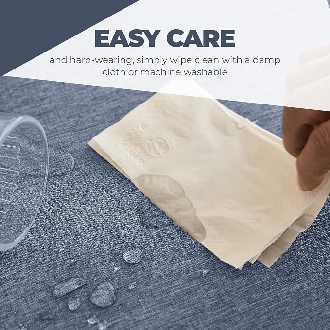 Decorelia Faux Linen Square Tablecloth for Dining Room,Waterproof Texture Decorative Farmhouse Rustic Table Cloth for Indoor Outdoor Party Holiday Banquet Picnics Patio,52x52 Inch (Square),Denim Blue
