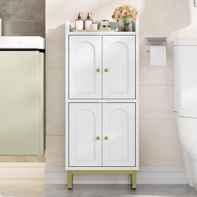 Hzuaneri Bathroom Cabinet, Small Storage Cabinet with 4 Doors | Bathroom Organizers and Storage Cabinets with Adjustable Feet. Cabinets Freestanding for Living Room, Kitchen, White
