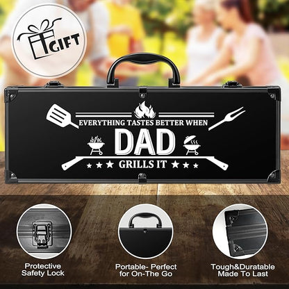 Dad Gifts, Grilling Accessories for Dad Valentines Day, Heavy Duty Stainless Steel Grill Set BBQ Grill Tools for Outdoor Grill with Aluminum Case, Grill Utensils Ideal Grilling Gift