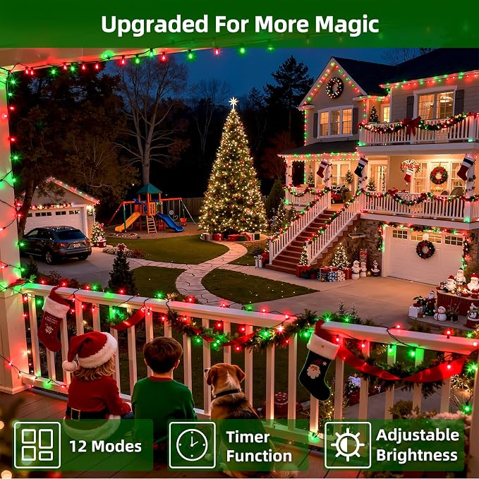 QUHUATU 750 LED 240FT Christmas String Lights, 12 Modes, Red & Green | Waterproof Plug-in LED String Lights with Timer, Memory & Dimming for Trees Fences Patios House Wedding Holiday Christmas