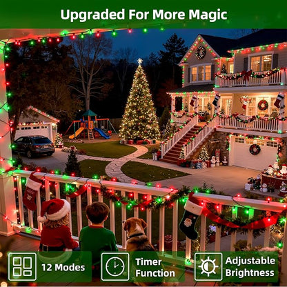 QUHUATU 750 LED 240FT Christmas String Lights, 12 Modes, Red & Green | Waterproof Plug-in LED String Lights with Timer, Memory & Dimming for Trees Fences Patios House Wedding Holiday Christmas