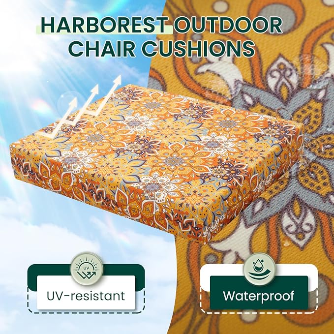 HARBOREST Outdoor Chair Cushions Set of 4, Water Resistant Patio Chair Cushions with Ties, Square Corner Outdoor Seat Cushions for Patio Furniture, 18.5"x16"x3", Blooming