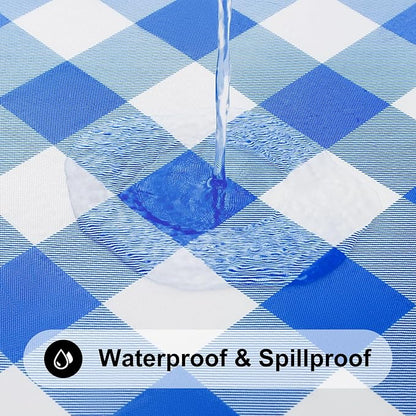 Smiry Square Picnic Table Cloth, Elastic Waterproof Fitted Vinyl Tablecloths, Flannel Backed Buffalo Plaid Table Covers for Dining, Camping, Outdoor (White and Blue, 36" x 36")