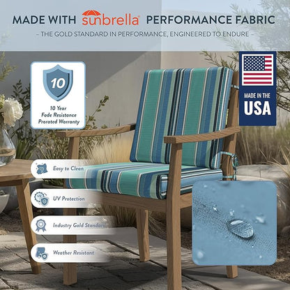 California Umbrella Outdoor Dining Chair, Patio Seat Cushion, 20 x 40 Inch, Premium Outdoor Memory Foam, Fade Resistant Sunbrella Fabric, Fabric Ties,Dolce Oasis
