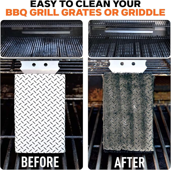 Proud Grill Q-Swiper Grill Cleaner Set - Bristle & Wire-Free Brush with Scraper & 80 Moist Wipes - BBQ Smoker Cleaner Kit, Safe for Outdoor Griddle Grates, Grease & Grime Remover, BBQ Gift for Men