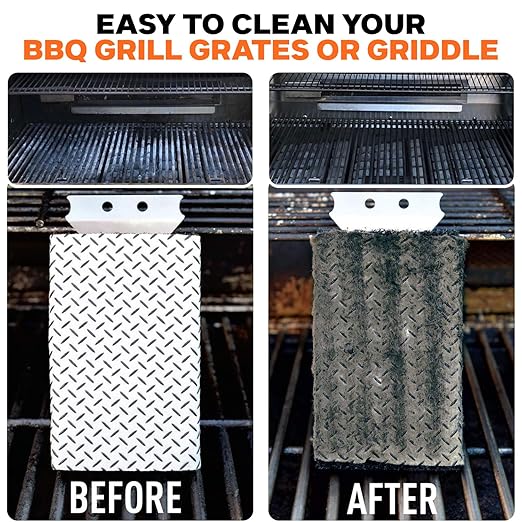 Proud Grill Q-Swiper BBQ Grill Cleaner Set - 1 Grill Brush with Scraper and 25 BBQ Grill Cleaning Wipes, Bristle-Free & Wire-Less, Safe Way to Remove Grease and Grime, Ideal Mens Birthday Gifts