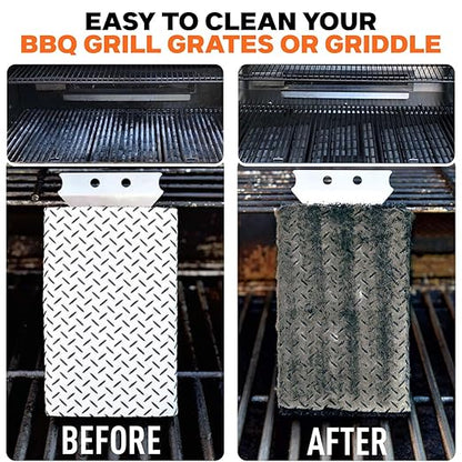 Proud Grill Q-Swiper BBQ Grill Cleaner Set - 1 Grill Brush with Scraper and 25 BBQ Grill Cleaning Wipes, Bristle-Free & Wire-Less, Safe Way to Remove Grease and Grime, Ideal Mens Birthday Gifts