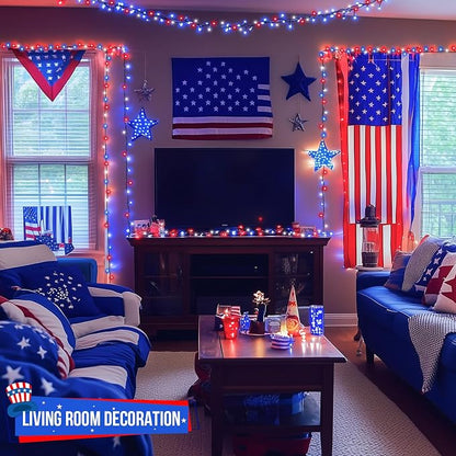 JMEXSUSS 500 LED Red White and Blue Lights 4th of July Decorations Plug in | 173ft 8 Modes 4th of July Lights Outdoor, Waterproof Patriotic String Lights for Memorial Day Independence Day Decor