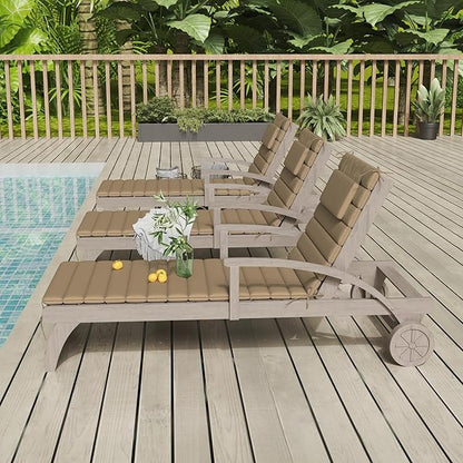 Sundale Outdoor Olefin Quilted Lounge Cushion Set of 4, Patio Foldable Chaise Lounger Cushion, Water-Resistant Lounge Chair Pad with Straps Khaki, 80 x 26 inches