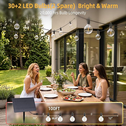 ZJOJO 100FT Solar String Lights Outdoor Waterproof, Solar String Lights | Remote,USB Charging,32 LED Shatterproof,Dimmable Outdoor Lights Long Last for Garden, Patio, Backyard, Camping Lighting