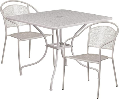Flash Furniture 35.5" SQ Patio Table Set - 2 Round Back Chairs, Sky Blue | Commercial Grade, Indoor/Outdoor, Steel Frame, Resists UV Fading