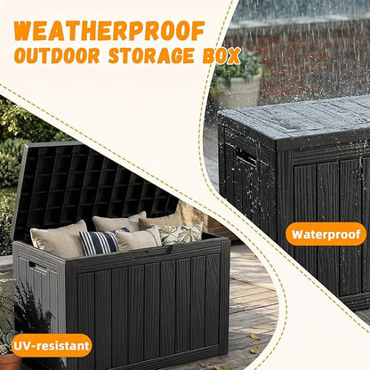 ROJIK Outdoor Storage Box, 55 Gallon Waterproof Deck Box, Weatherproof Resin Outside Storage Bin for Patio Furniture, Garden Tools, Pool Accessories, Cushion, Black