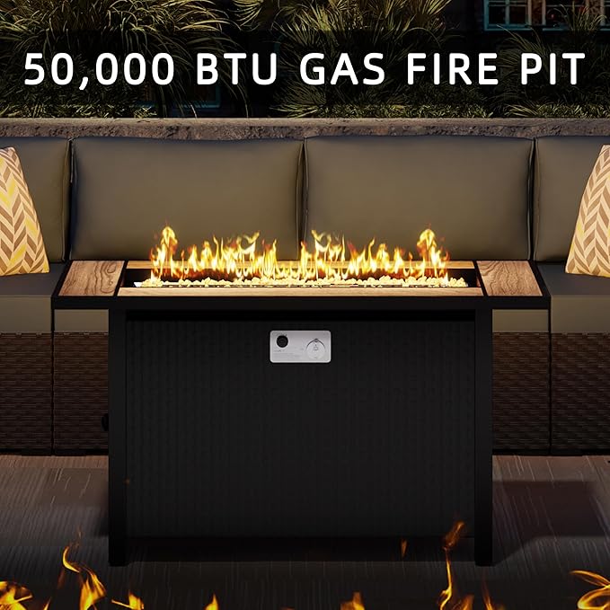 45 Inch Propane Fire Pit Table, 50,000 BTU Outdoor Gas Fire Pit for Patio & Backyard, Rectangular Firepit Table with Lava Rocks, 2-in-1 Convertible Outdoor Table