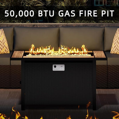 45 Inch Propane Fire Pit Table, 50,000 BTU Outdoor Gas Fire Pit for Patio & Backyard, Rectangular Firepit Table with Lava Rocks, 2-in-1 Convertible Outdoor Table