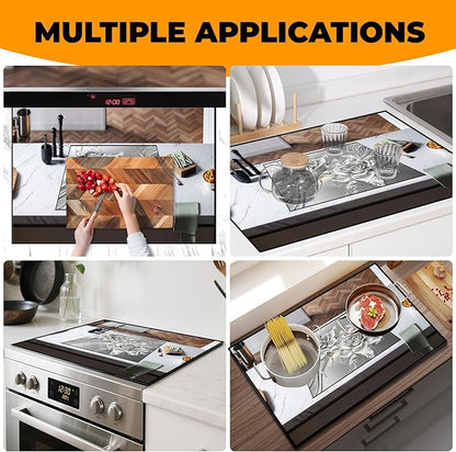 Silicone Glass Stove Top Cover- Mat for Electric Stove Protector with Anti-Slip Rubber Coating Scratch-Resistant XL Dish Drying Mats For Kitchen (Rose, 30"L x 21"W)