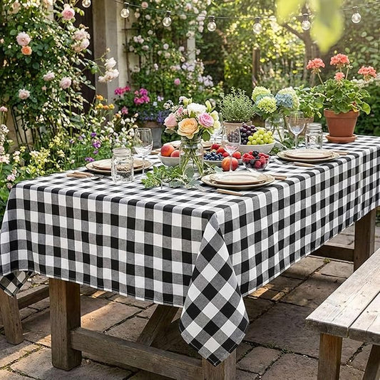 B-COOL Buffalo Plaid Tablecloth Christmas Checkered Tablecloths Black and White Table Linen 56x120 inch for Home Party Thanksgiving Picnic Table Decorations