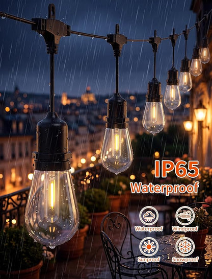 30FT LED Outdoor String Lights for Patio with 10+1L Shatterproof Bulbs | IP65, Shatterproof Edison Bulbs, Connectable Hanging Lights for Outdoor Backyard, Deck, Gazebo, Balcony, Camping, Party