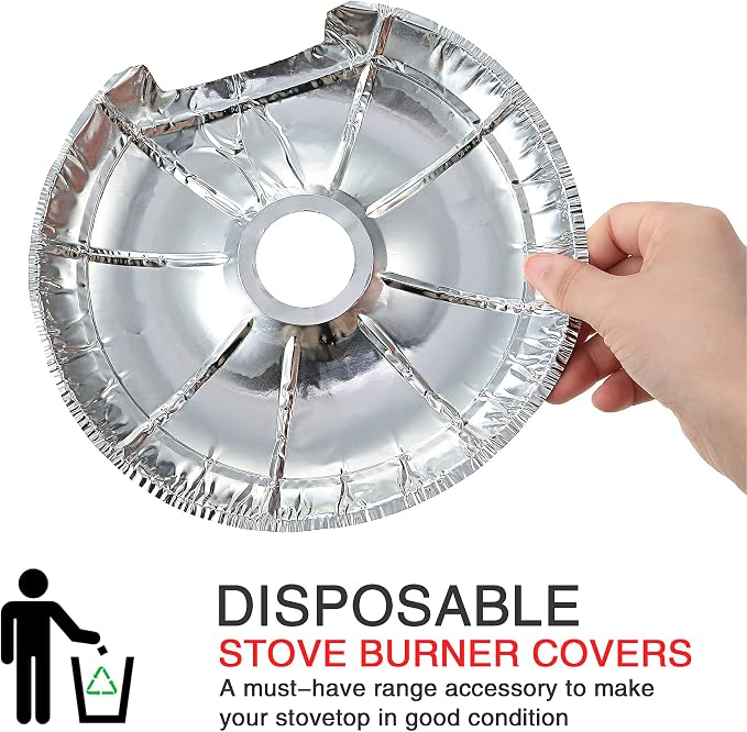 Dreyoo 200 Pcs Electric Stove Burner Covers, Disposable Aluminum Foil Drip Pan Liners, 6.25 and 8 Inch Round Burner Liners to Keep Stove Top Clean from Oil and Food Drips