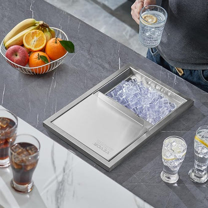 VEVOR Drop in Ice Chest, 18"L x 12"W x 14.5"H Stainless Steel Ice Cooler, Commercial Ice Bin with Sliding Cover, 40.9 qt Outdoor Kitchen Ice Bar, Drain-pipe and Drain Plug Included, for Cold Wine Beer | Commercial Ice Bin for Cold Wine Beer, 40.9 qt Ou...