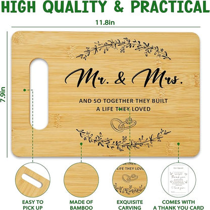 Wedding Gifts for Newlyweds, Bamboo Cutting Board for Kitchen, Mr & Mrs Marriage Chopping Board With A Gift Card, Engagement Bridal Shower Gifts for Bride And Groom -01