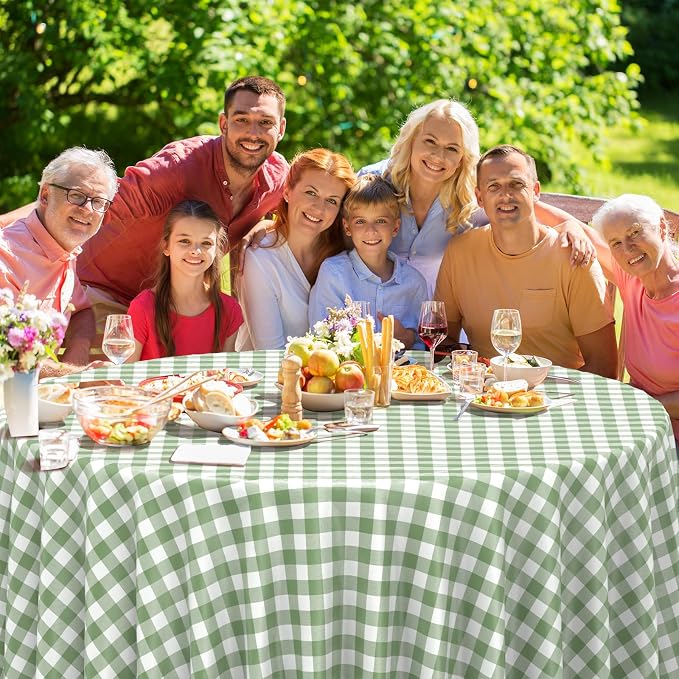 3 Pcs Sage Green Gingham Tablecloths 84 inch Checkered Round Tablecloths | Disposable Waterproof Green Round Gingham Tablecloths for Baby & Bridal Shower Picnic Camping Barbecue Birthday Party,84 Inch