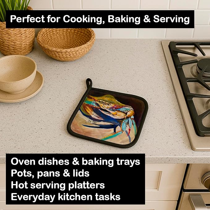 Caroline's Treasures JMK1258PTHD Crab to Claw UP Crab Pair of Pot Holders Kitchen Heat Resistant Pot Holders Sets Oven Hot Pads for Cooking Baking BBQ, 7 1/2 x 7 1/2