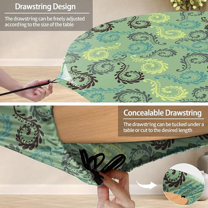 opstellen Fitted Round Tablecloth Non Slip Table Cloth Vinyl Inside Outside Circle Cover for 36-44" Tables Dining Kitchen Family Festival Kit Gifts Summer Fall Patio Picnic Glamping Vacation Equipment