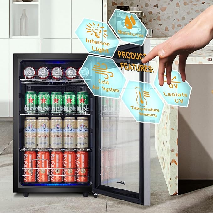 Kalamera 104 Cans Beverage Refrigerator Cooler, Mini Fridge with Glass Door for Soda Beer or Wine, Adjustable Shelves & Digital Temperature Display