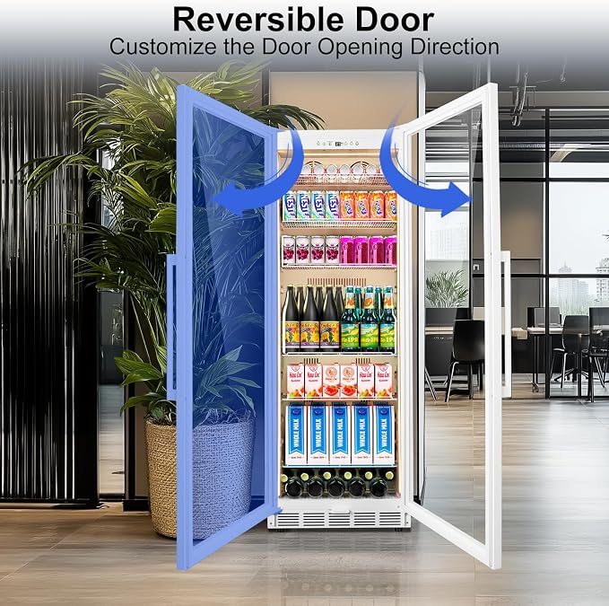 FoMup Commercial Display Refrigerator with Reversible Glass Door, Upright Beverage Cooler Merchandiser, Drink Fridge with Door Lock for Restaurant Supermarket Convenience Store, 13.8 Cu.Ft