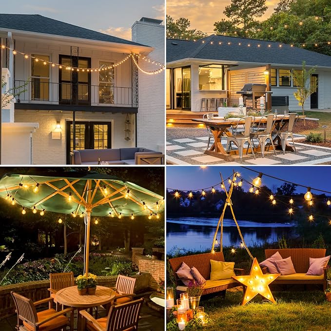 100Ft(2x50Ft) Outdoor String Lights, G40 Globe Patio Lights with 50+4 Waterproof LED Hanging Plastic Bulbs for Cafe Balcony Party-Brown Wire