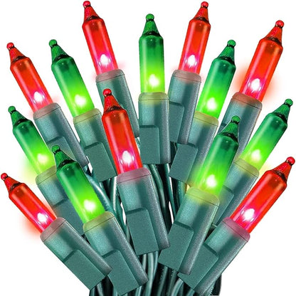 Christmas Lights 25FT 100 Count Incandescent Bulbs Red and Green Mini Lights with Green Wire for Christmas Tree, Garland, Wedding, Party, Home, Indoor & Outdoor Festival Decoration