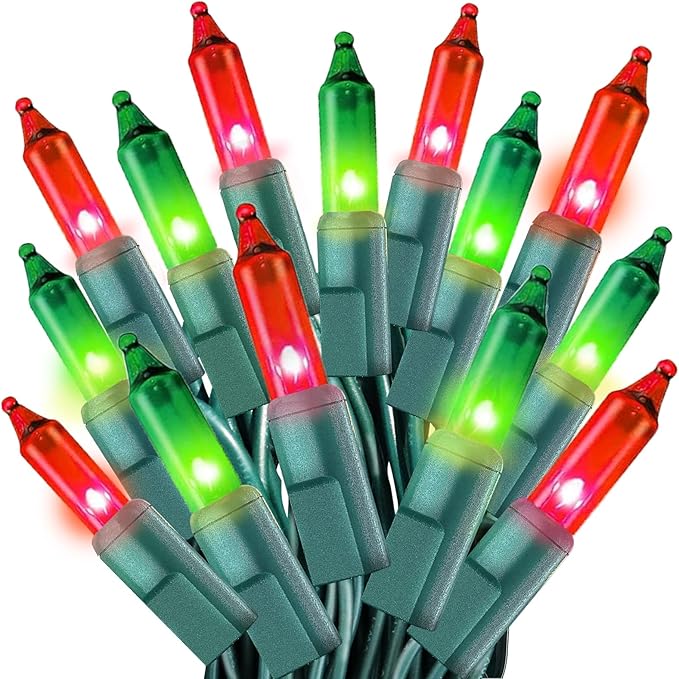 Christmas Lights 50FT 200 Count Incandescent Bulbs Red and Green Mini Lights with Green Wire for Christmas Tree, Garland, Wedding, Party, Home, Indoor & Outdoor Festival Decoration