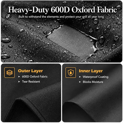 GRISUN Waterproof Grill Cover 55 Inch for Outdoor Grill | Fits Weber, Char-Broil, Nexgrill, Monument, Dyna-Glo and More, Heavy-Duty 600D Anti-Fade BBQ Gas Grill Cover