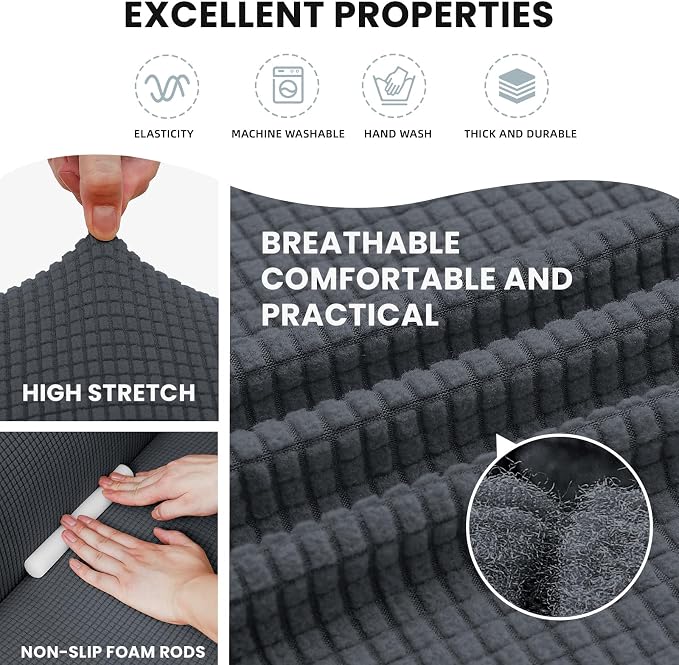 LURKA Loveseat Couch Cover 1 Piece 2 Cushion Sofa Slipcover, Dark Grey | Soft Stretch Jacquard, Fits 55"-78" Loveseats, Elastic Bottom for Secure Fit, Machine Washable, Pet & Kid Friendly