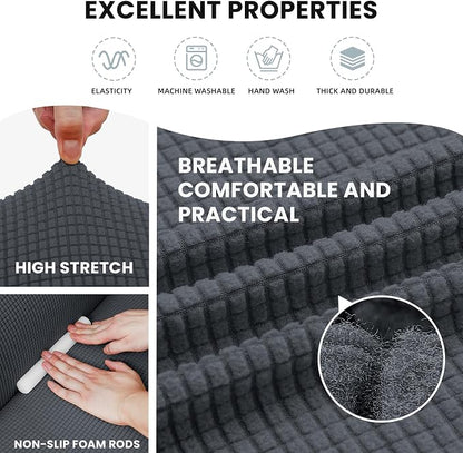 LURKA Loveseat Couch Cover 1 Piece 2 Cushion Sofa Slipcover, Dark Grey | Soft Stretch Jacquard, Fits 55"-78" Loveseats, Elastic Bottom for Secure Fit, Machine Washable, Pet & Kid Friendly