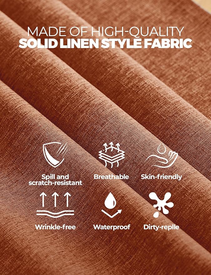 Decorelia Faux Linen Square Tablecloth for Dining Room,Waterproof Texture Decorative Farmhouse Table Cloth for Indoor Outdoor Party, Holiday, Banquet Picnics, Patio,52 x 52 Inch (Square),Burnt Orange