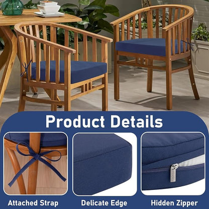 Topotdor Outdoor Chair Cushions Set of 2, 19"x19"x3" Waterproof Patio Chair Cushions for Outdoor Furniture, Round Corner Outdoor Seat Cushions Color Fastness Chair Pads with Ties, Royal Blue