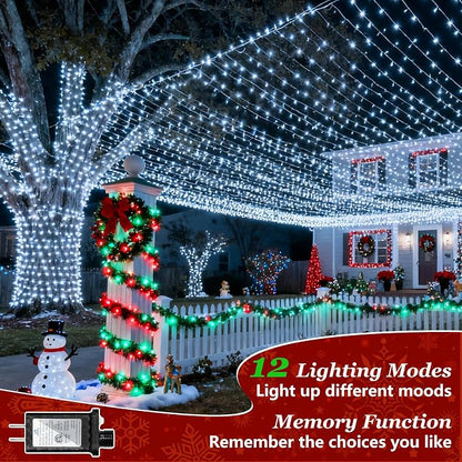 Christmas String Lights Outdoor Green Wire 470FT 1500 LED Cool White | Dimmable, 12 Light Styles, Memory Timer, Waterproof, 29V Safe Low Voltage, Diamond-Faceted LED, Energy Efficiency