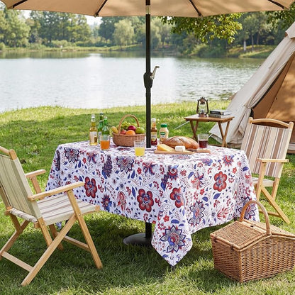 SquarePie Rectangle Outdoor Tablecloth with Umbrella Hole and Zipper 60x84 Inch, SpillProof Wipeable Patio Table Cloth for Spring Summer Garden Backyard Camping Picnic, Botanical Gorgeous Flowers