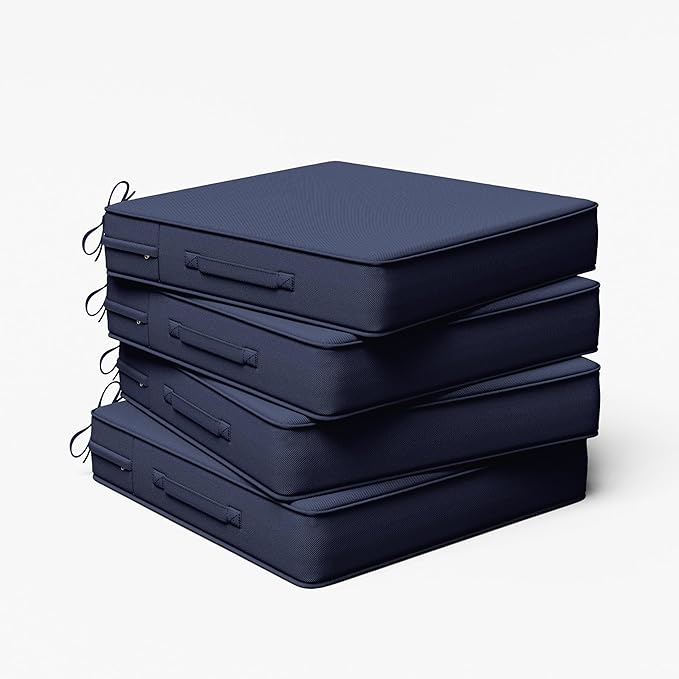 Outdoor Chair Cushion 22 x 22 x 4 Inches Patio Furniture Outdoor Waterproof Seat Cushion, Patio Chair Cushion with Handles and Ties, Square Dining Chair Cushion Set of 4, Navy Blue