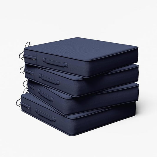 Outdoor Chair Cushion 22 x 22 x 4 Inches Patio Furniture Outdoor Waterproof Seat Cushion, Patio Chair Cushion with Handles and Ties, Square Dining Chair Cushion Set of 4, Navy Blue